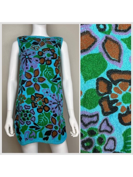 Sherry Other - Vintage 1960s Floral Terry Cloth Dress Sherry Miami Swim Beach Towel Cover Up XS